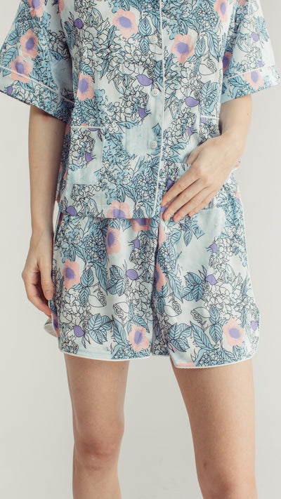 Spring Collection | Blue Poppy Shorts Set